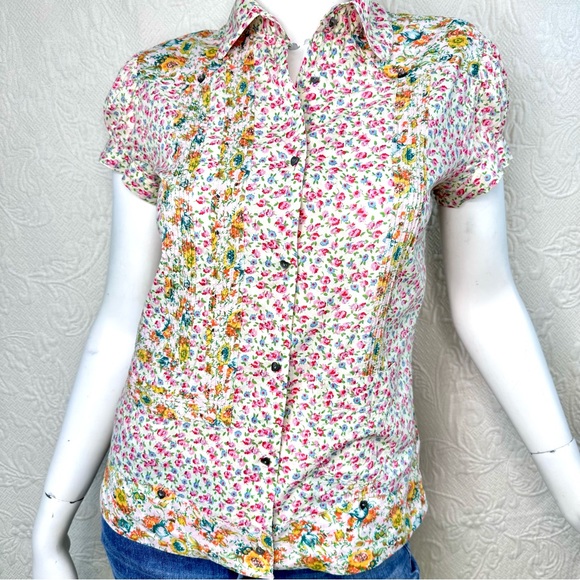 Custo Barcelona VTG Cotton Button Down Floral Short Sleeve Blouse - Picture 2 of 15